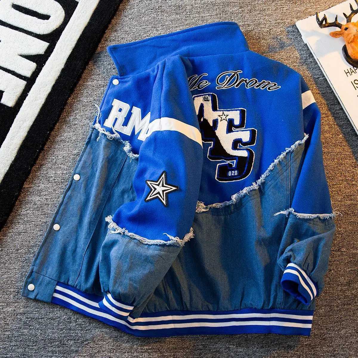 Mens Clothing Embroidery Loose Mens Single Breasted Vintage Hip Hop Patchwork Baseball Casual Jackets Spring and Autumn Coat C260325