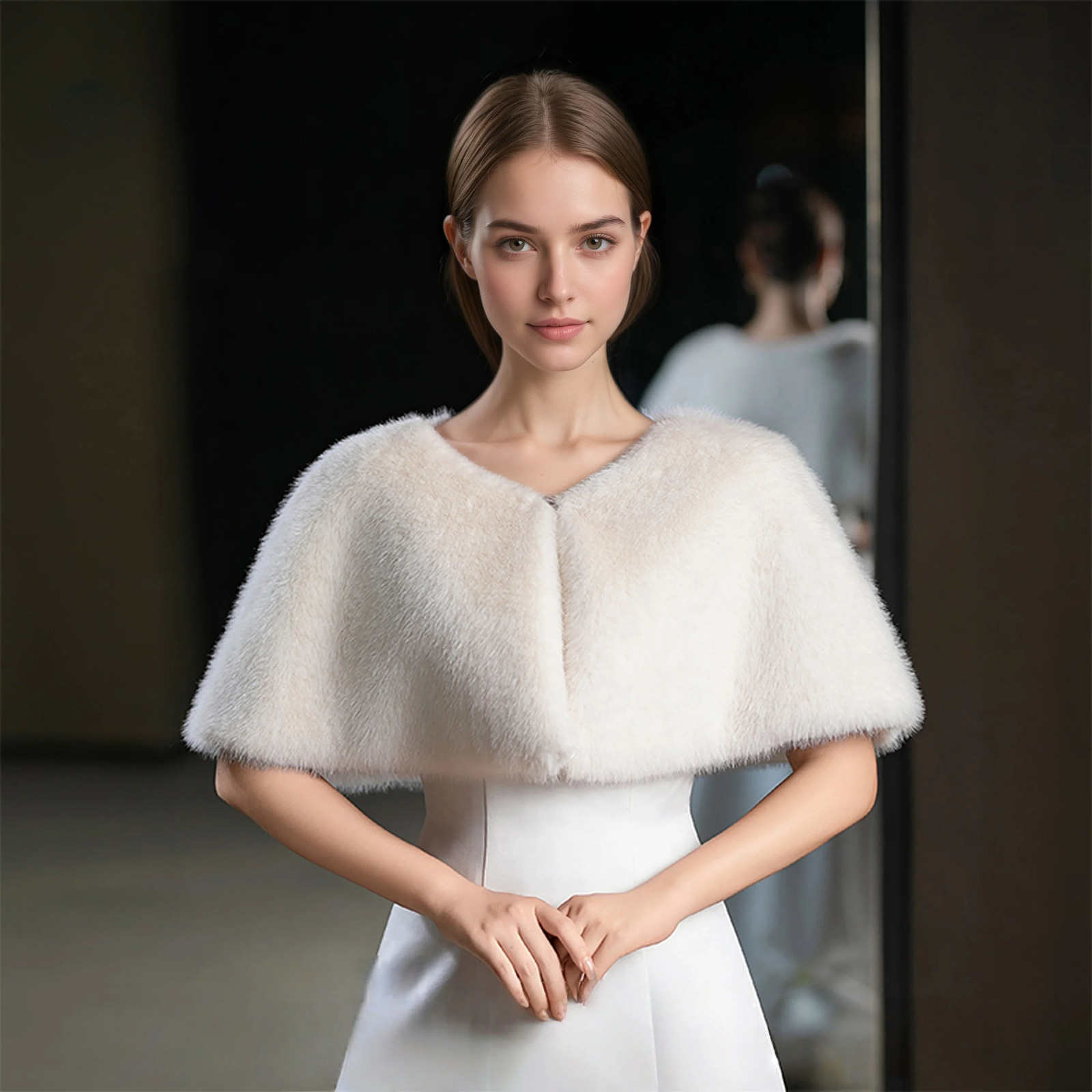 A Handmade Solid Color Polyester Faux Fur Womens Shawl for Winter Weddings and Parties Warm Decorative Cape 260325