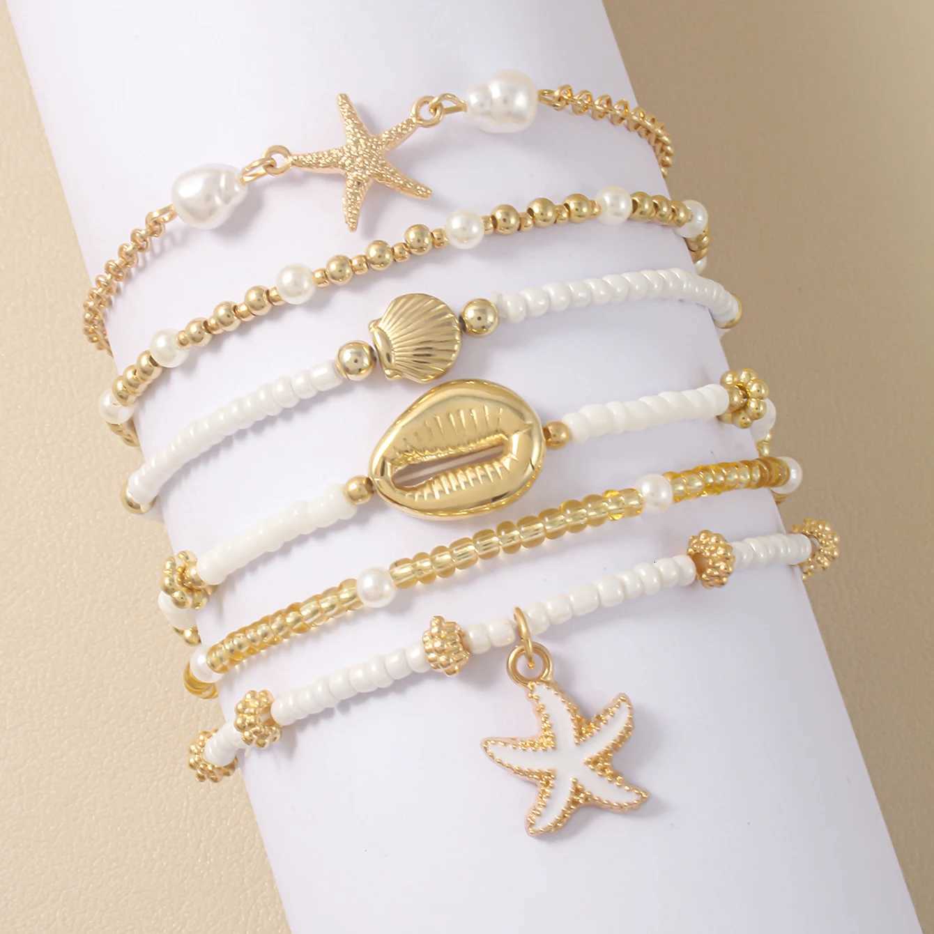 Vintage Seed Bead Stacked Set Starfish Shell Embellishment Elegant Womens Summer Beach Party Ideal Jewelry H260325 - view 7