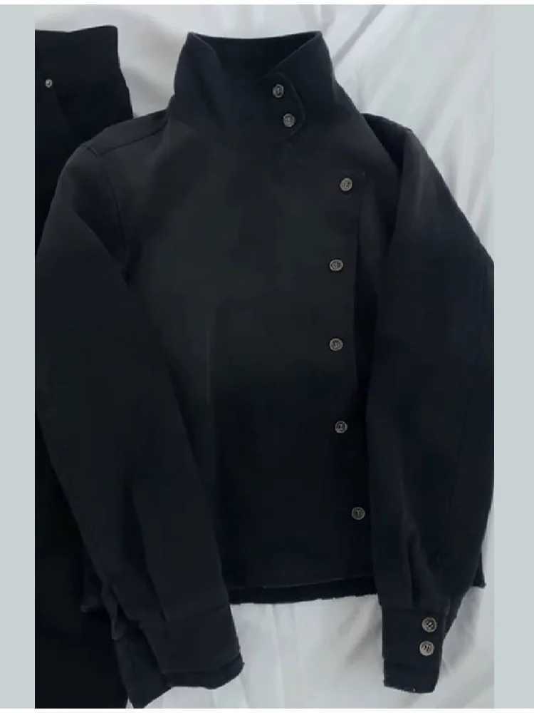 Y2K Harajuku Retro Functional Style Slant Collar Jacket Men Women Gothic Stand Collar Easy Jacket Street Fashion Black Jacket C260325