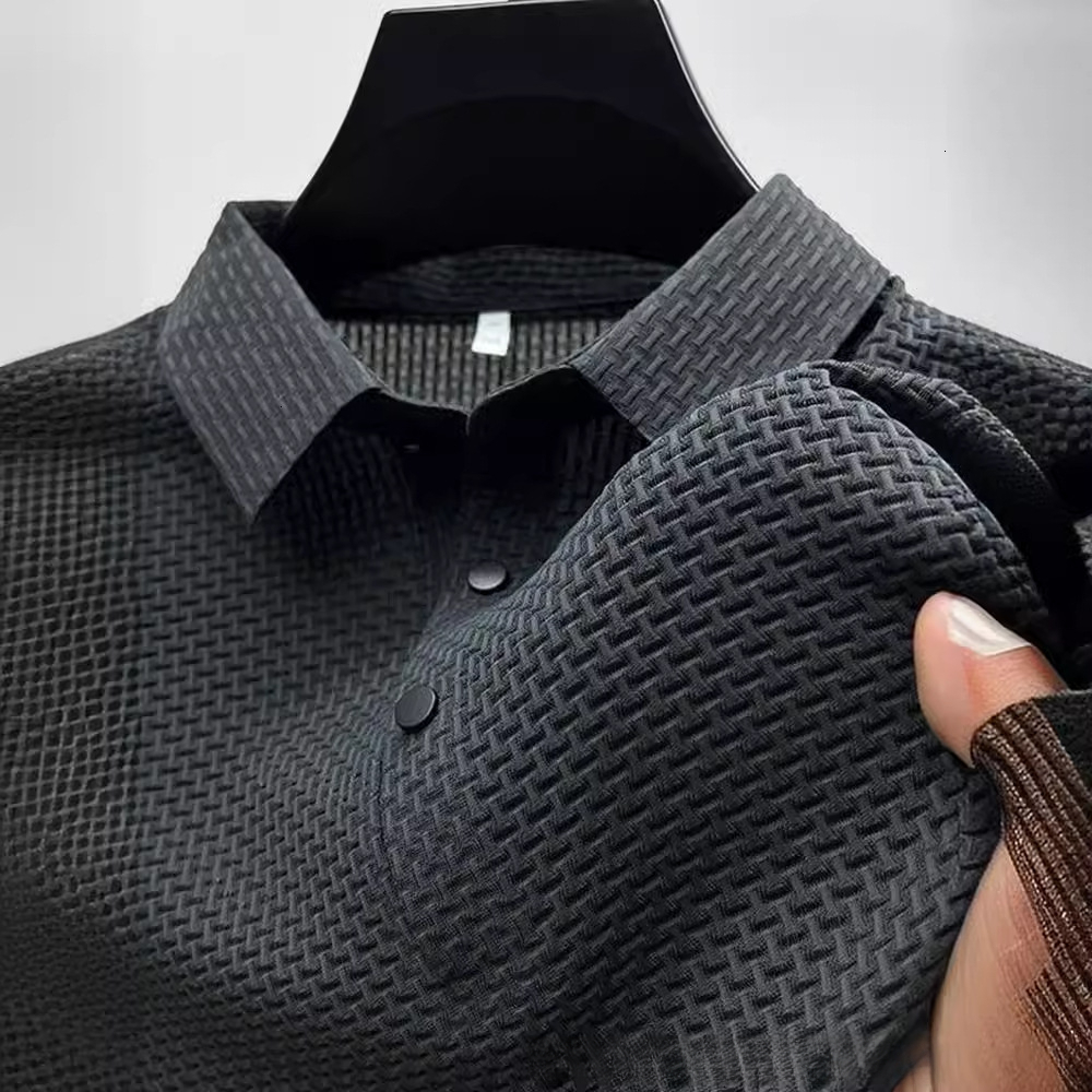 2026 Designer Luxury Summer Ice Silk Quick-dry Polo Shirt For Men, Jacquard Turn-down Collar Short Sleeve T-shirt, High-end Casual Men's Draped T
