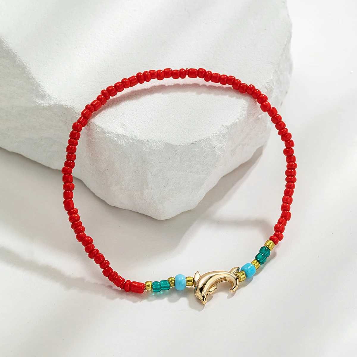 Bohemian style colorful rice beads mixed with little dolphin beach womens anklet H260325 - view 7