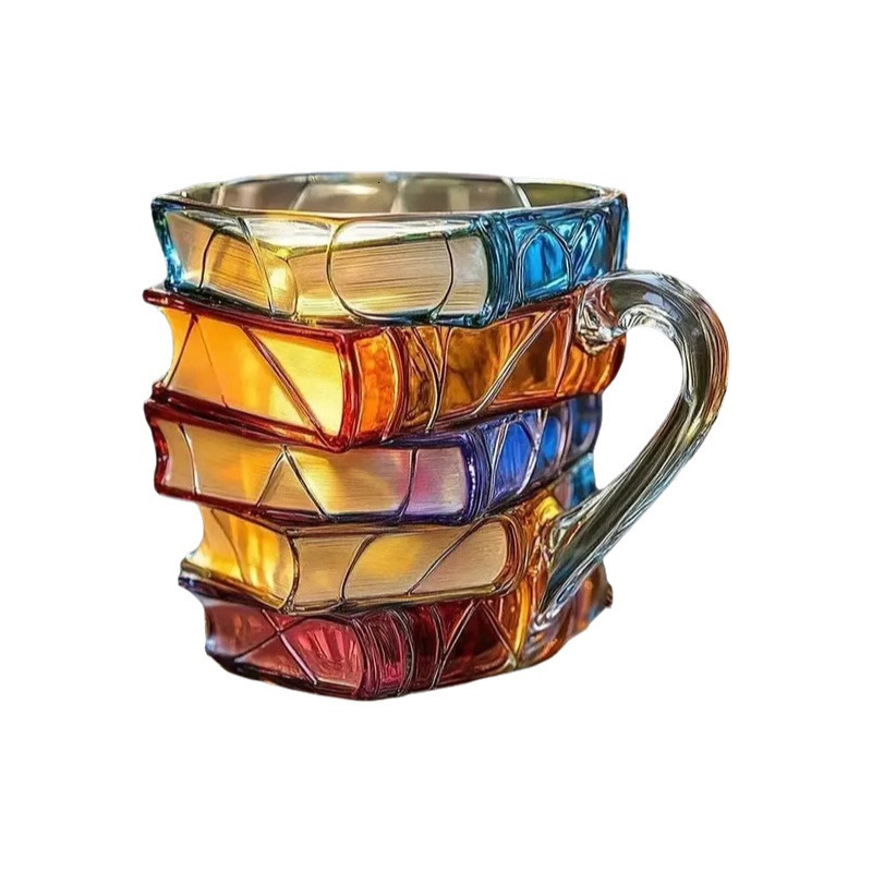 3D Painted Book Mug Glass for Cold Brew Library Club Gift Unique Readers Writers