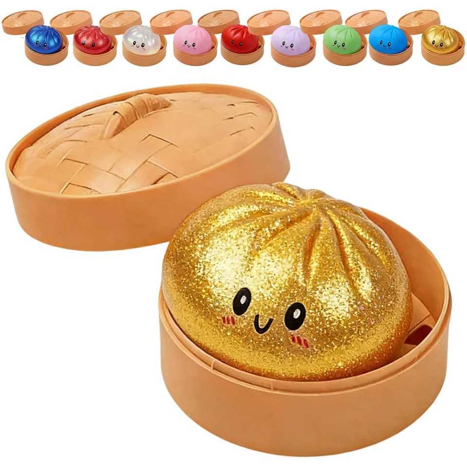 Glitter Dumpling Squishies Upgrade Squishy Dumplings Stress Balls Soft Squeezy Dough Ball with Steamer Stress Relief Desk Toy Z260325