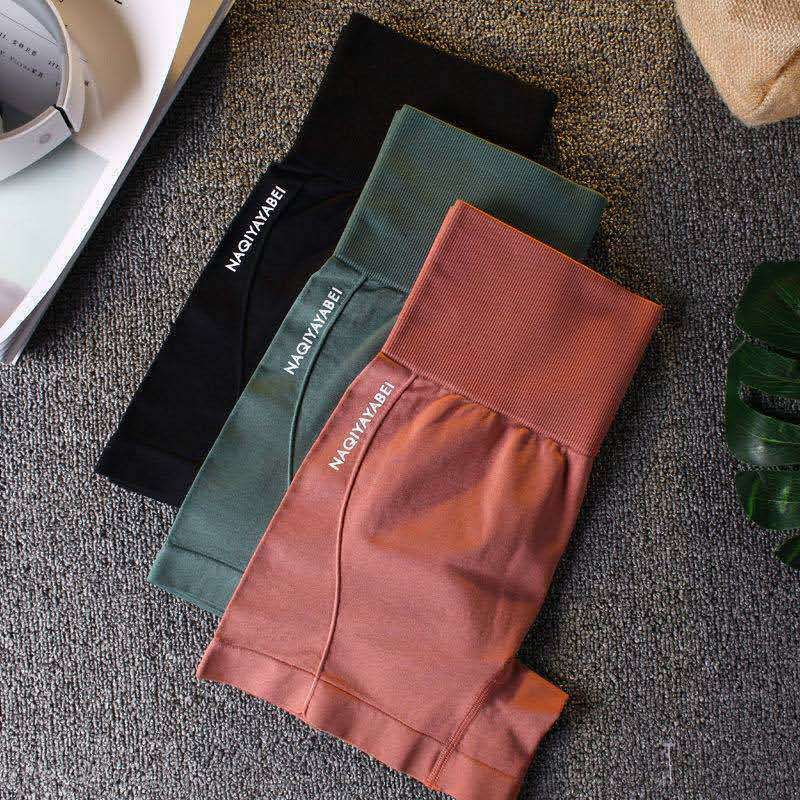 Summer fitness sports shorts, high-waisted, tummy-controlling, elastic peach butt-lifting tights, short-sleeved, anti-exposure, quick-drying