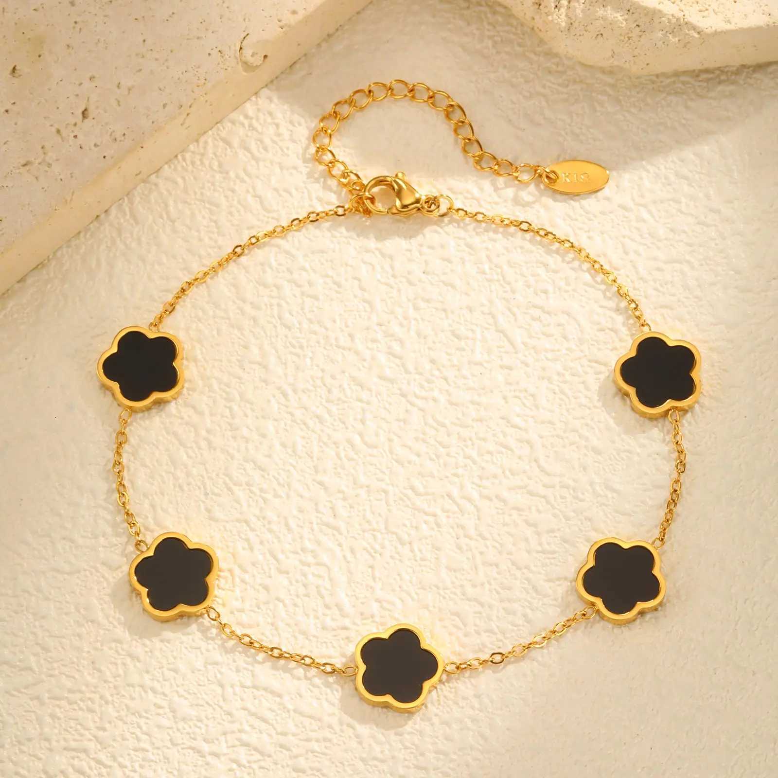Classic Black Five Flower Anklet for WomenStainlESS Steel Waterproof Chain AnkletsSummer Beach Jewelry Gifts H260325 - view 3