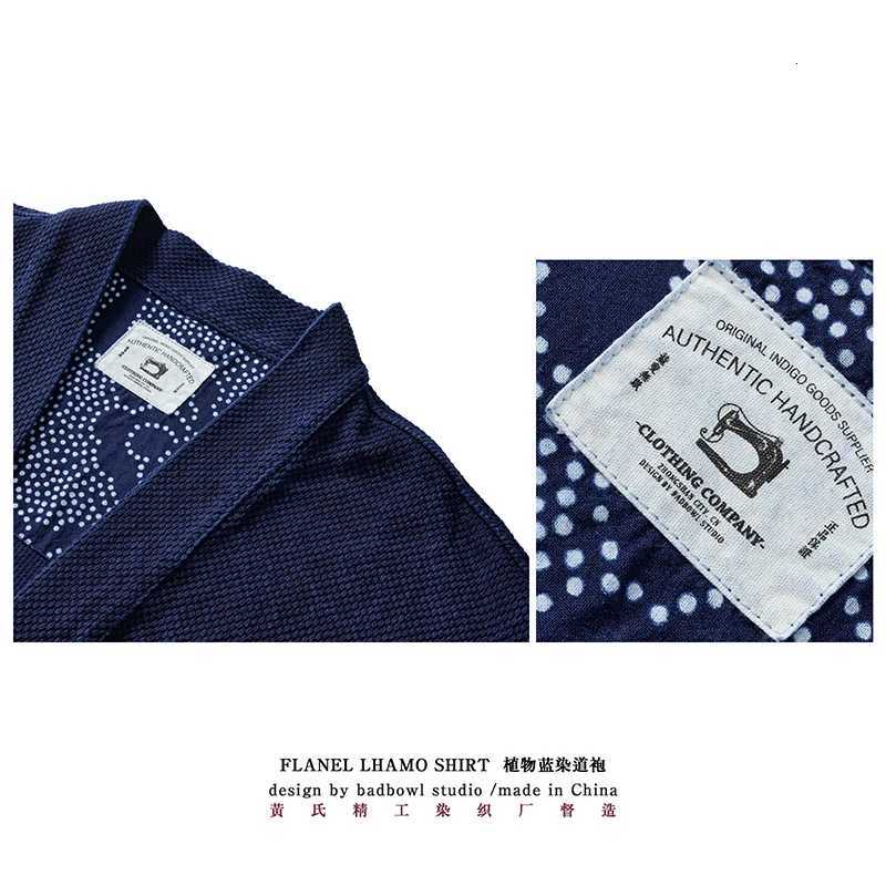 BADBOWL Indigo Jacket Men Handmade Plant Blue Dye Kendo Cotton Coat Improved Japanese Kimono Jackets Male Loose Casual Road Robe C260325