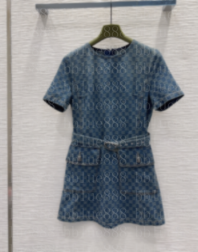 Summer Women's Dress 26ss Designer Women Double Letter Print Dress Lady Luxury Blue Denim Jacquard 325