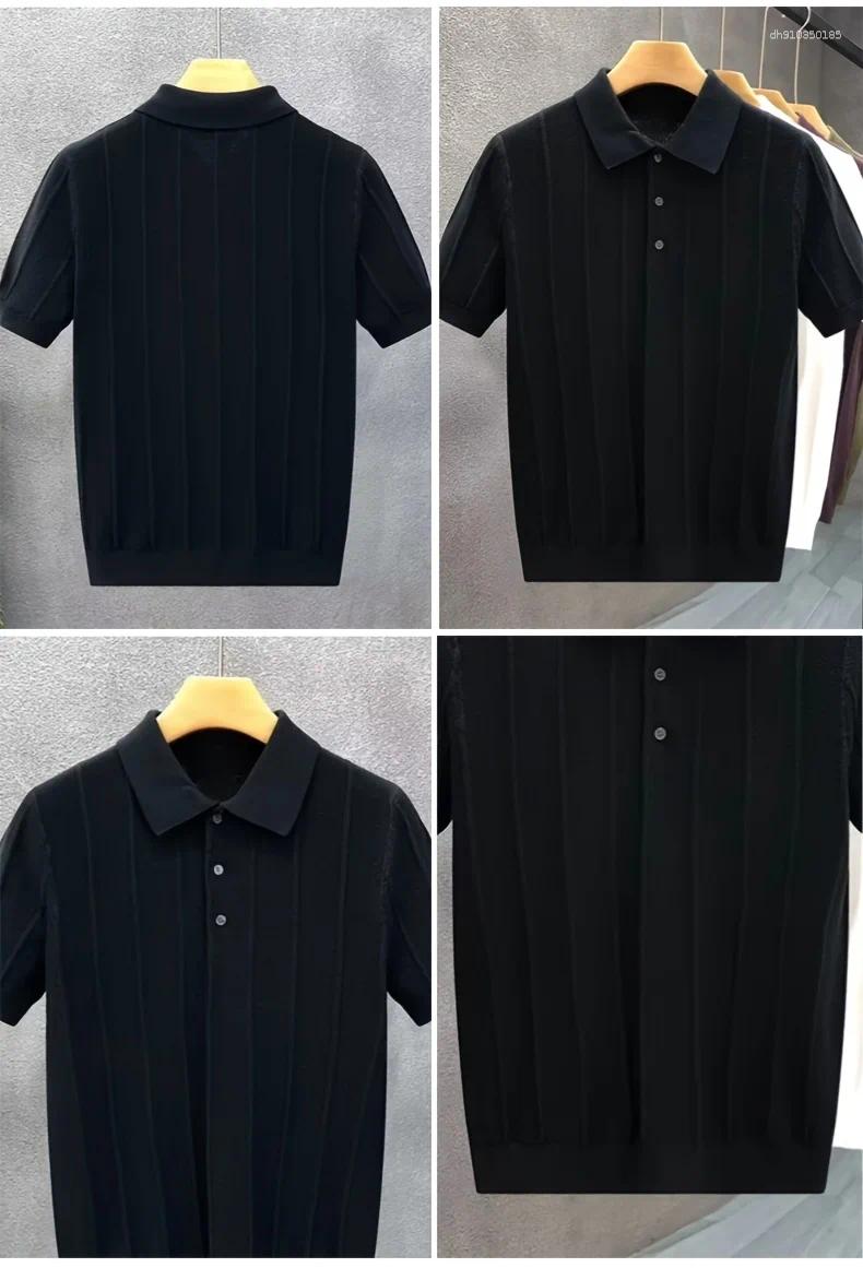 Men's Polos Ribbed Polo Neck Knit Sweater - Spring Loose Casual Button-down Shirt Single-color Simple Pullover Fashionable Homey L