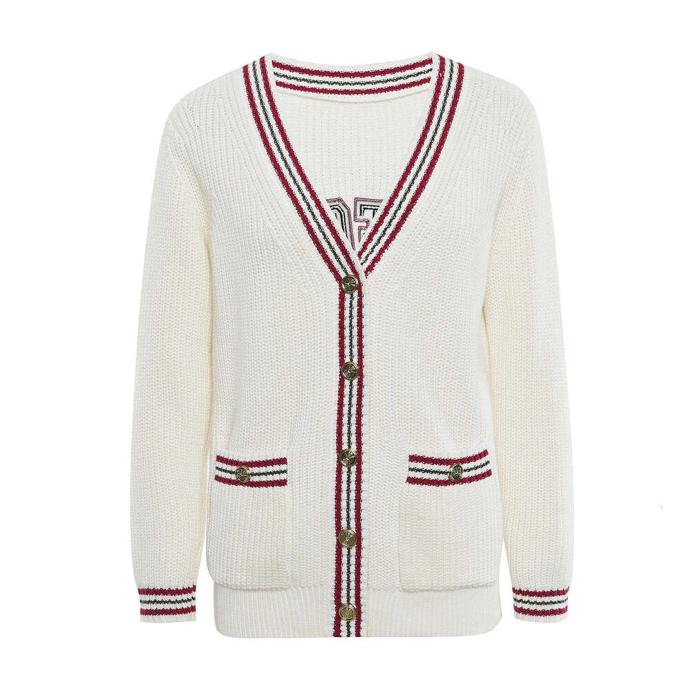 2026 autumn new designer color blocked V-neck soft s4 casual loose long sleeved knitted cardigan jacket