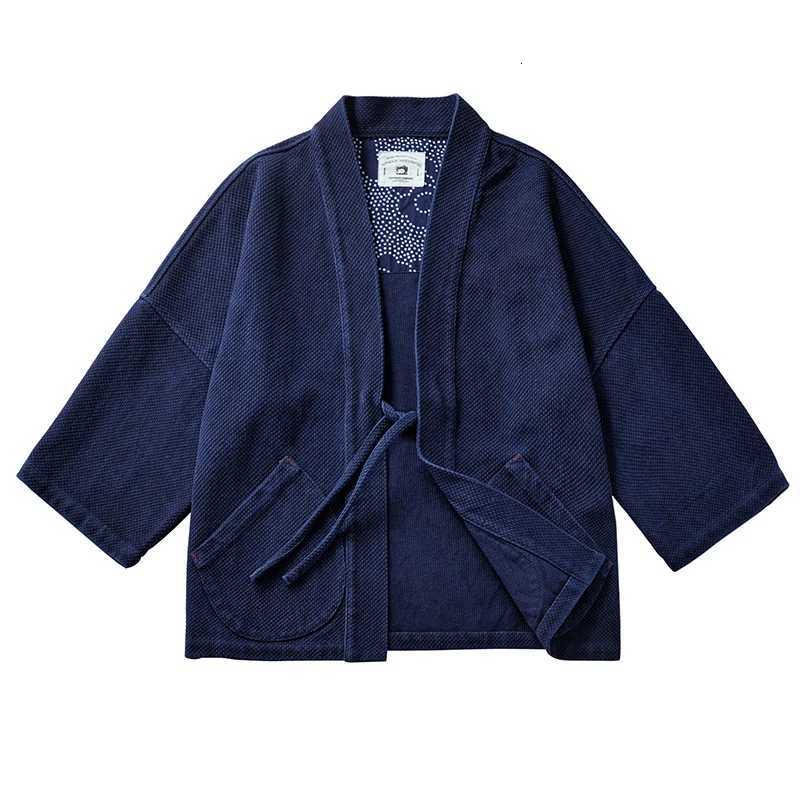 BADBOWL Indigo Jacket Men Handmade Plant Blue Dye Kendo Cotton Coat Improved Japanese Kimono Jackets Male Loose Casual Road Robe C260325