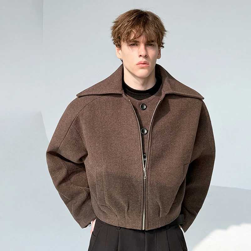 LUZHEN 2025 New Big Neck Fake Two Piece Design Solid Color Woolen Coat Mens Stylish Elegant Korean Casual Male Clothes JY5219 C260325