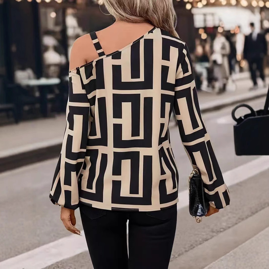 Luxury Brand Designer Clothes Foreign Trade Eurean And American Women's Clothing Spring And Autumn Fashion Geometric Print Versatile Long-Sleeve 