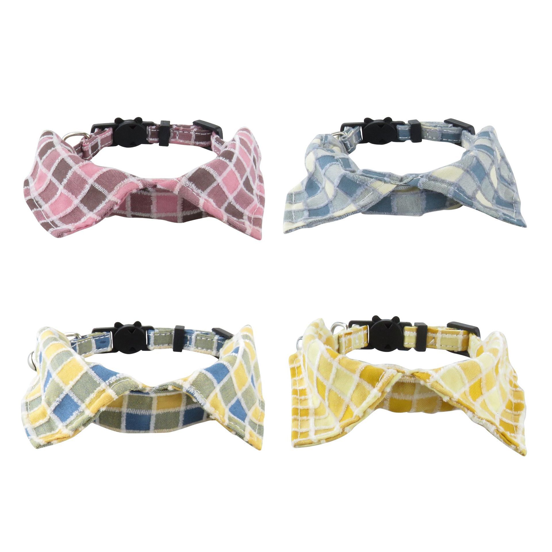 Pet Harness British Style Plaid Collar Cute Bow Tie Design Plastic Buckle Safe Comfortable For Cats And Small Dogs
