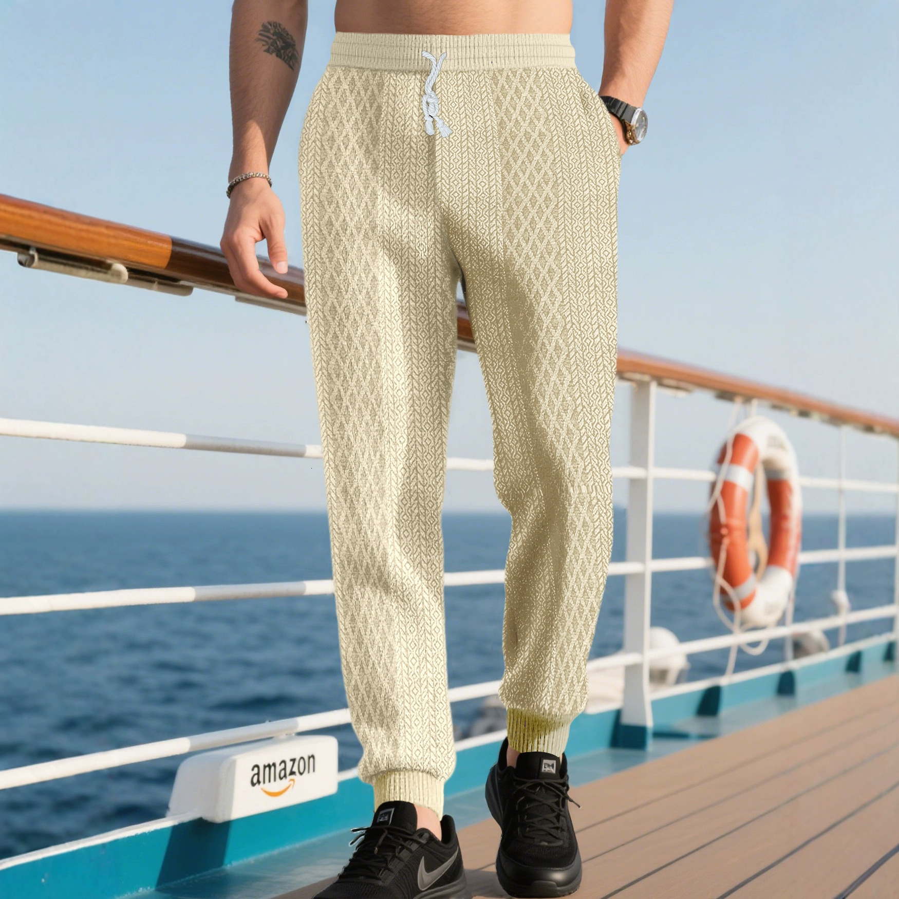 2026 New European And American Men's Jacquard Fabric Pants Casual Essential Pants Sports Streetwear Versatile Trendy