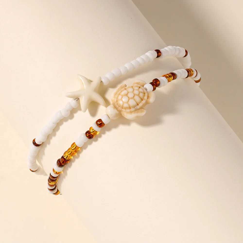 2Pcs Starfish Turtle Charm Anklet Set For Women Bohemian Summer Beach Ankle Elastic Chain on Leg Vacation Jewelry H260325 - view 6