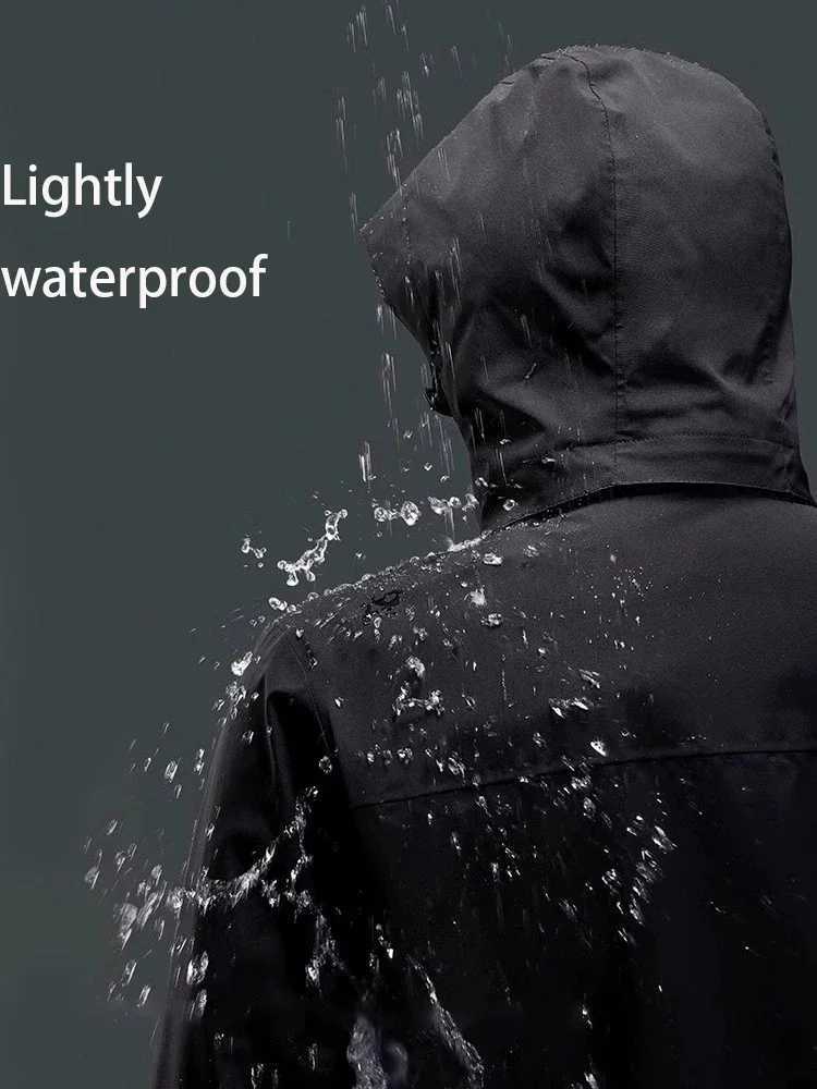 Men Outdoor Casual Sports Spring Autumn Waterproof Windproof Coat Detachable Hood Lightweight Hiking Trekking Softshell M260325