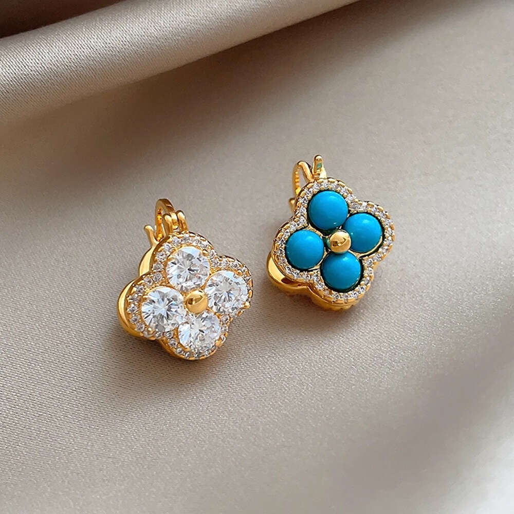 Earrings Exquisite Four Leaf Clover Turquoise Elegant High End Blue Crystal Geometric Simple Personality Earrings For Women Jewlery Designer For Women - view 9