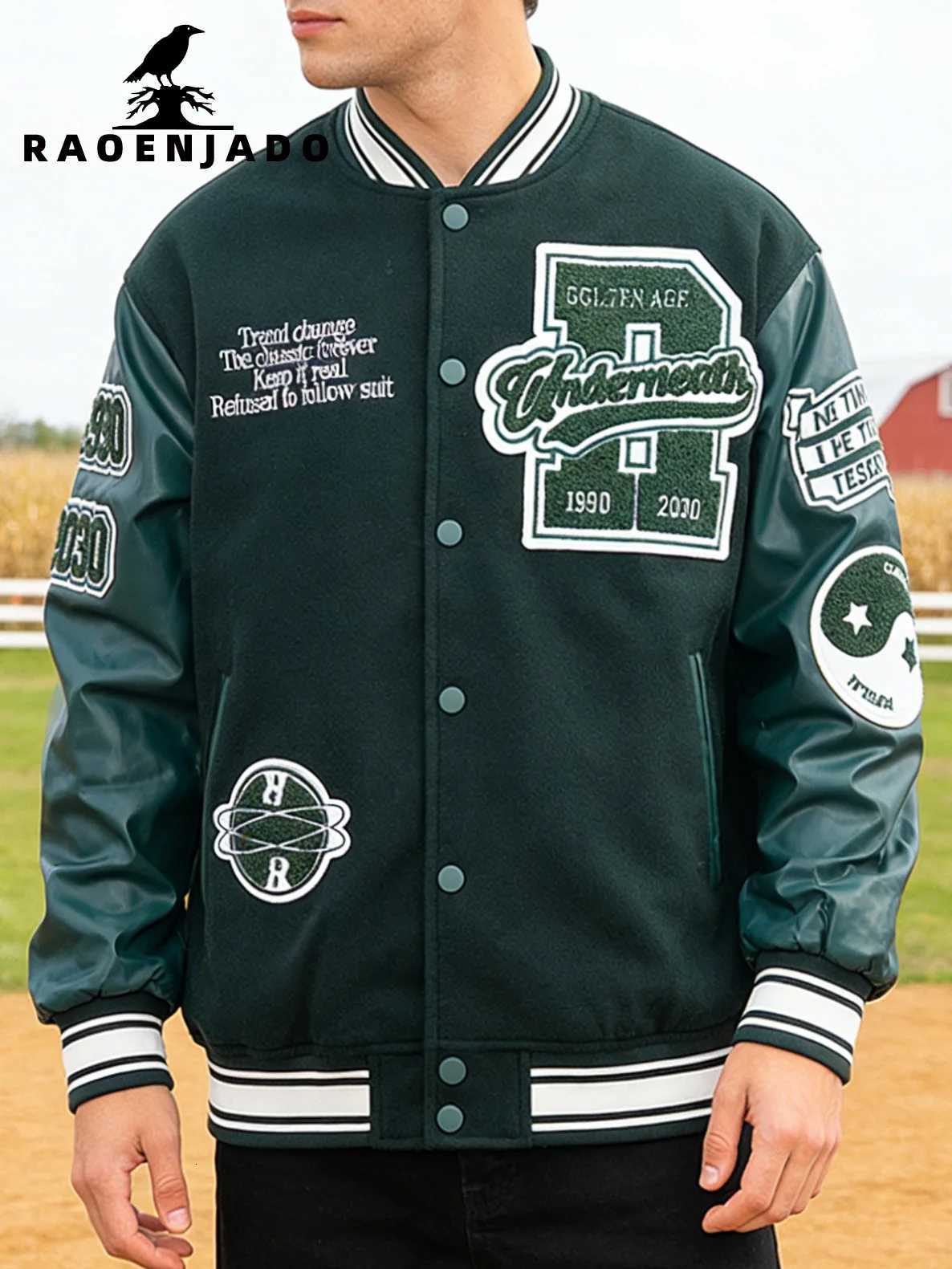 Mens Baseball Jacket Plus Size Bomber Coat Faux Leather Sleeves Spring/Autumn Varsity Windbreaker Tai Chi Embroidery Clothing C260325