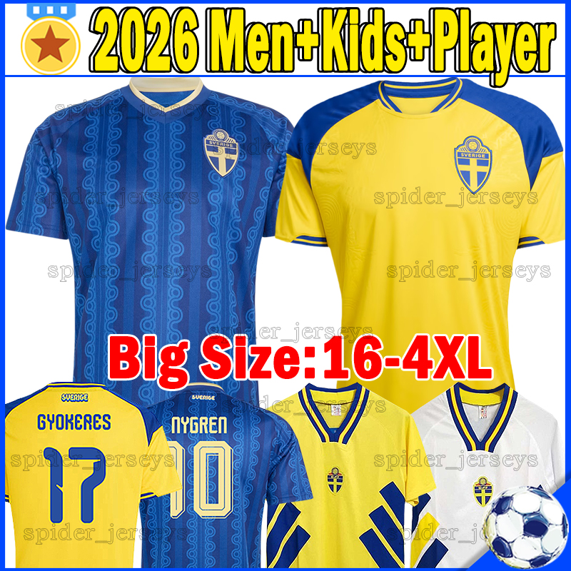 4XL Sweden Svenska 2026 World Cup Soccer Jerseys Retro 1994 Football Shirts 26 27 Fotbollforbundet national football team GYOKERES ISAK SEMA Men Uniforms kids kits