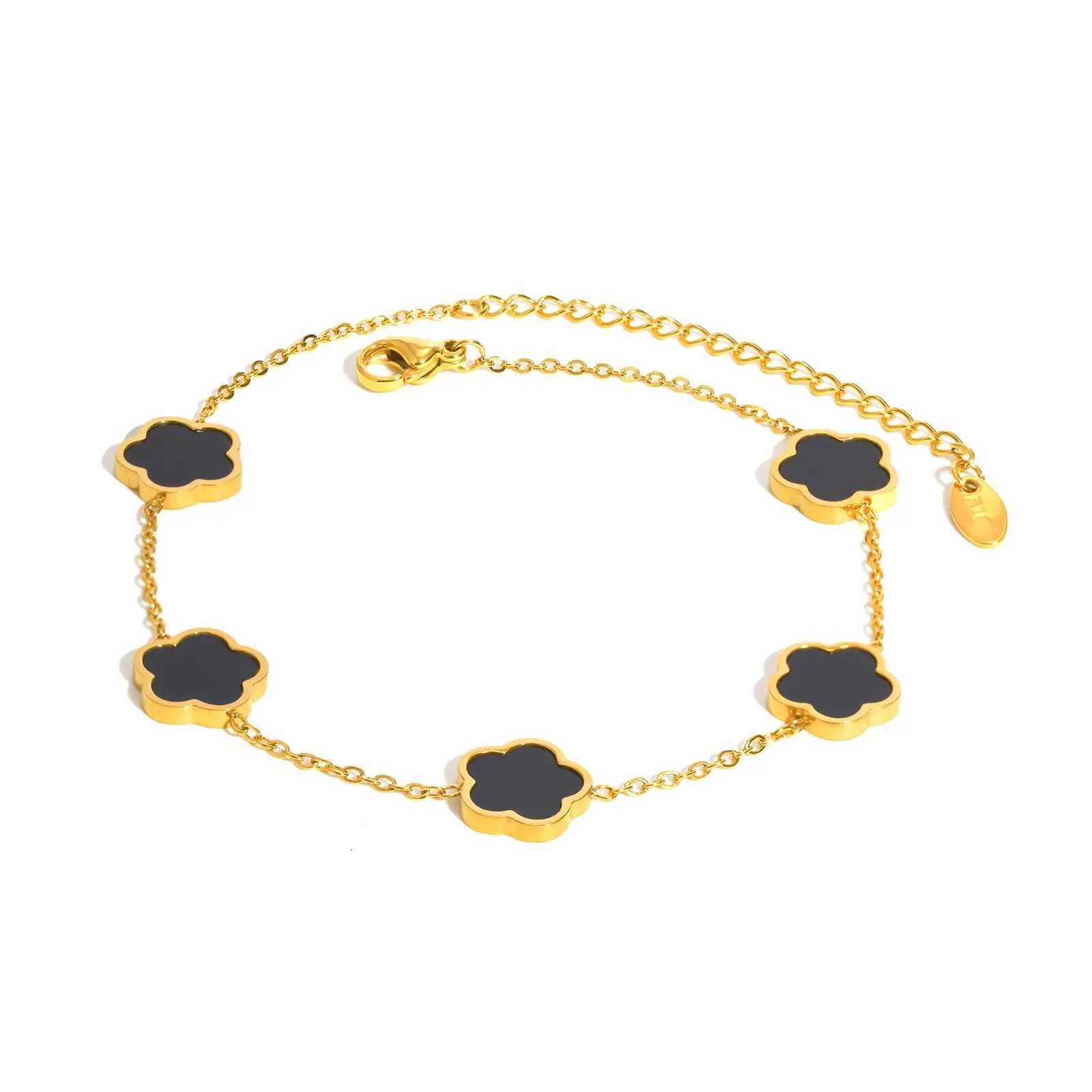 Classic Black Five Flower Anklet for WomenStainlESS Steel Waterproof Chain AnkletsSummer Beach Jewelry Gifts H260325 - view 5