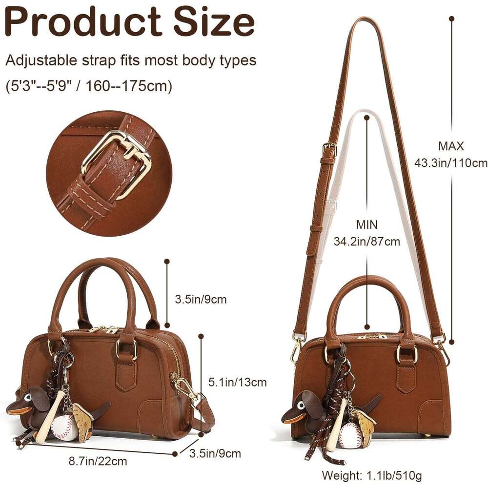 Leather Crossbody Purses for Women, Small Top Handle Cute Shoulder Bag with Pendant and Adjustable Strap