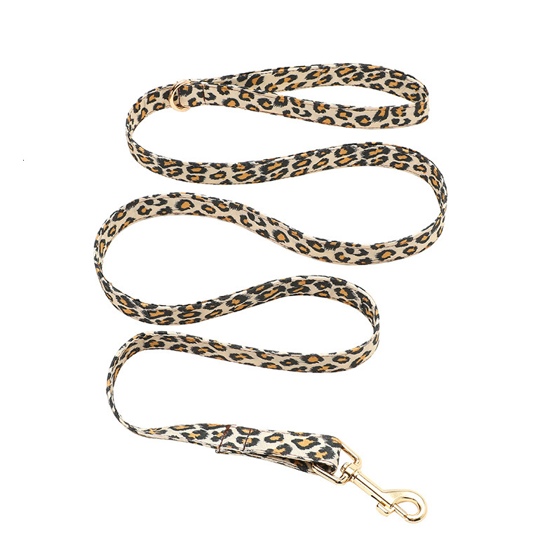 Leopard Print Dog Collar Leash Set Non Restrictive Adjustable Retractable For Pet Walking