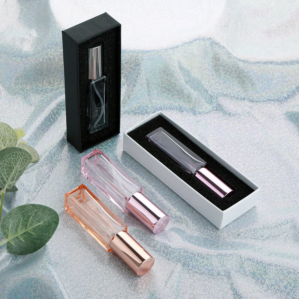 30pcs 10ml thick glass multi-color transparent square perfume spray bottles exquisite washable reusable with elegant boxes 260318