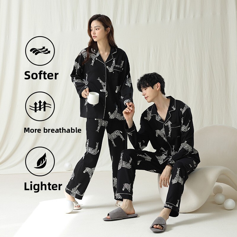 Women's Pajamas Antibacterial Pure Cotton Autumn Winter Zebra Pattern Long Sleeve Couple Homewear