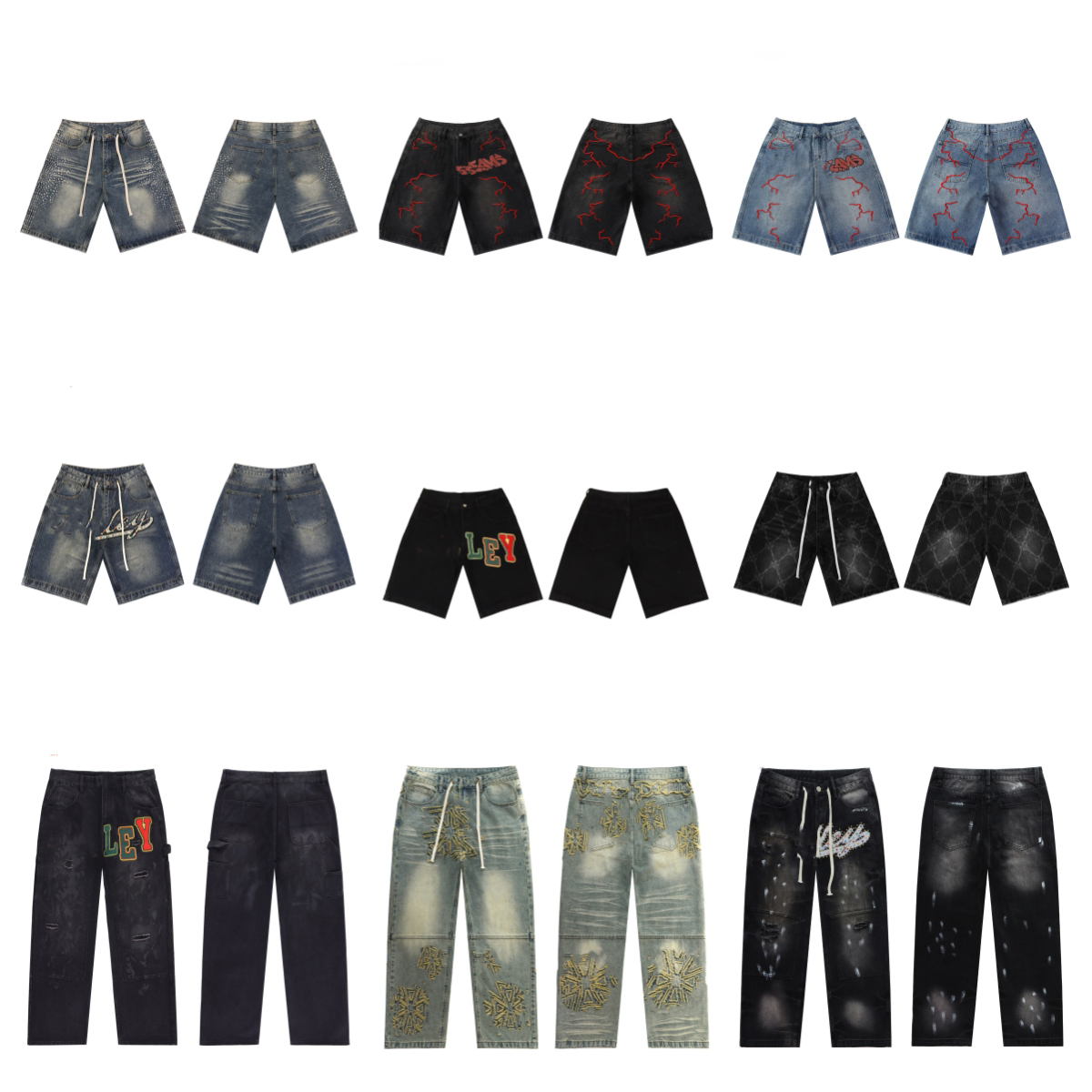 Jeans Men's Jeans Designer Jeans Letter Embroidery Washed and Stamped with Diamonds Pure Cotton Straight Denim Shorts