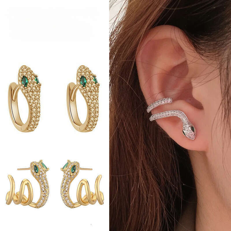 Earrings Electroplated Snake Shaped Ear Cuff With Unique Design Niche High End Feel Micro Inlaid Snake Stud Earrings Exaggerated Silver Designer For W
