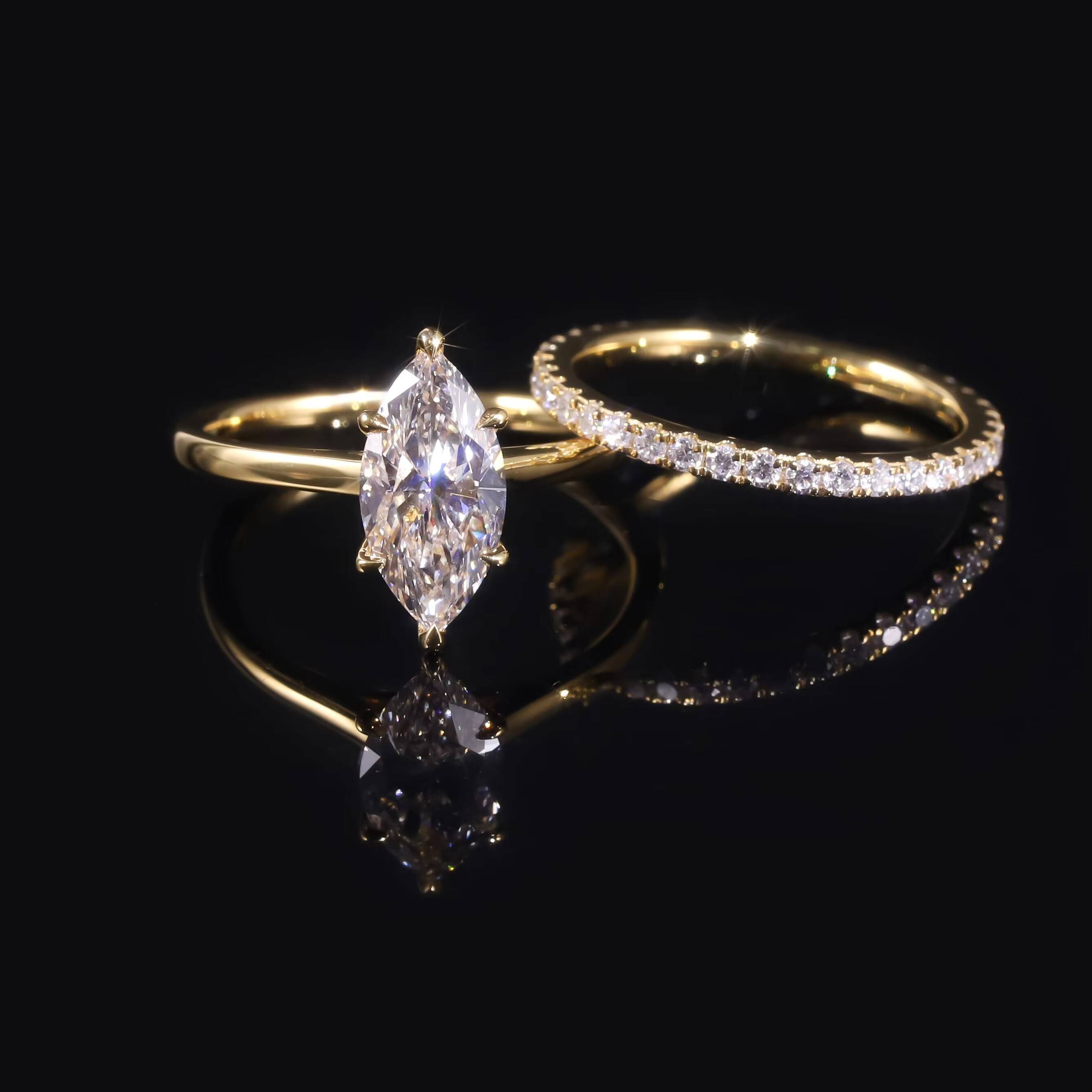 Abiding Customization Fine Jewelry Marquise 510MM VVS Moissanite Diamond D Color 1CT 14K Yellow Gold 585 Women Wedding Ring Set