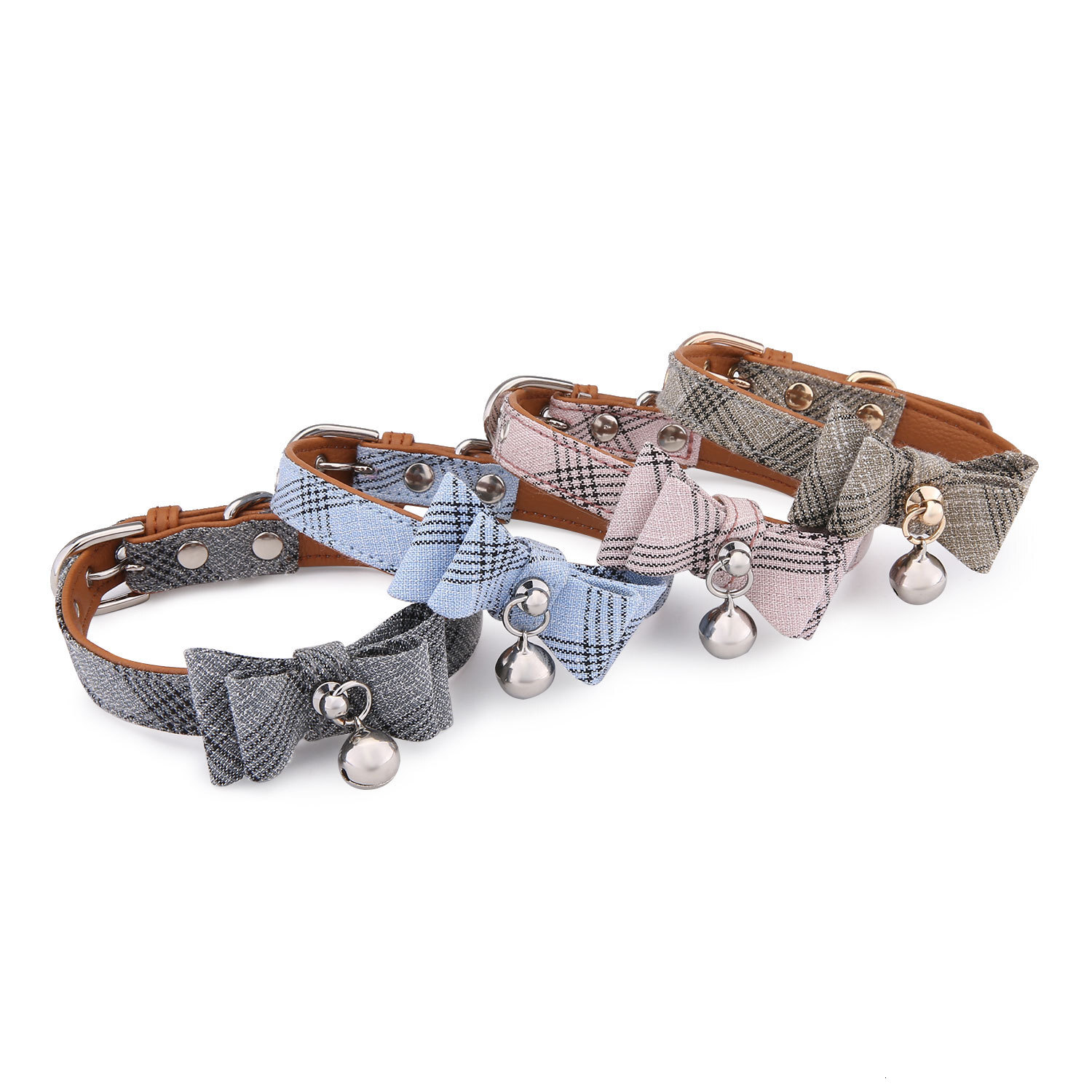 Pet Collar Bowknot Design Diagonal Stripes With Cute Bell Comfortable Adjustable For Cats Small Dogs