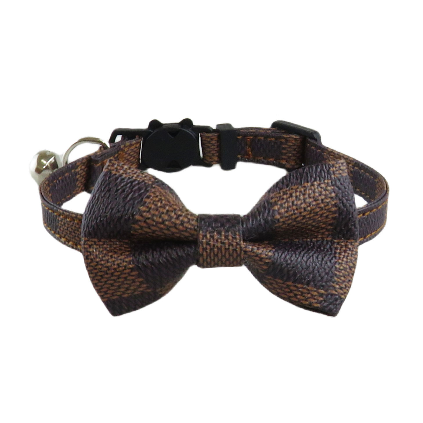 Vintage Pu Pet Collar Printed Pattern Cute Bow Design With Small Bell Safe Comfortable For Cats And Small Dogs