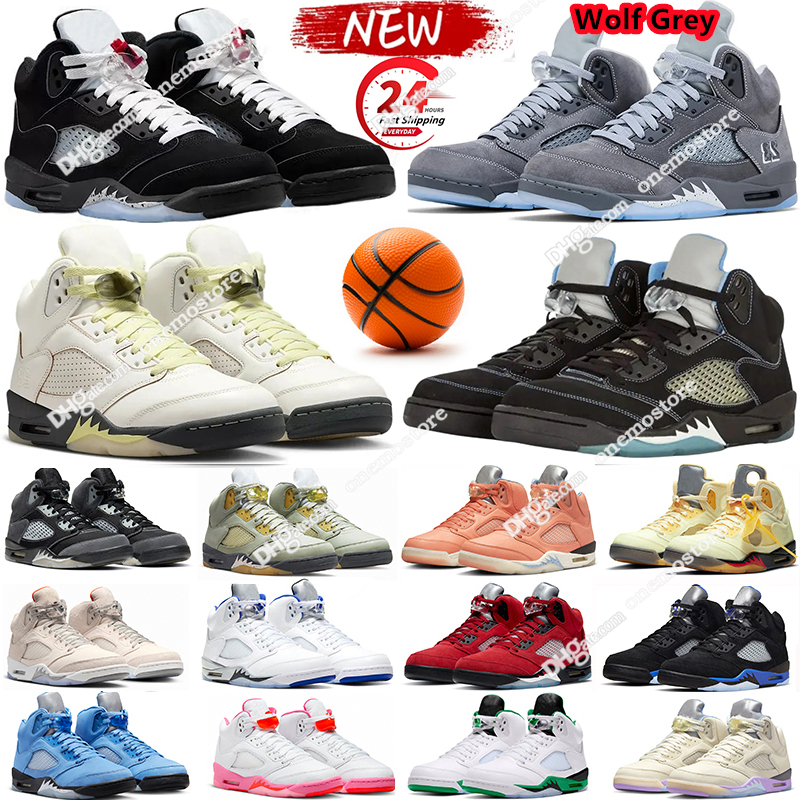 New 5s Wolf Grey Black Metallic 5 Basketball Shoe Men Outdoor Shoes Muslin Sail Aqua UNC Raging Bull Red Black Cat Racer Blue 2025 Fire Red Suede mens Trainer Sneaker