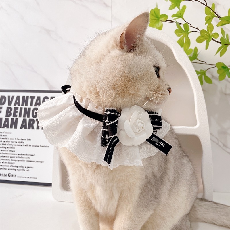 Pet Collar Cotton Lace Designer Choker Comfortable Necklace Neck Rope Accessories For Cats And Dogs With Black Camellia Style