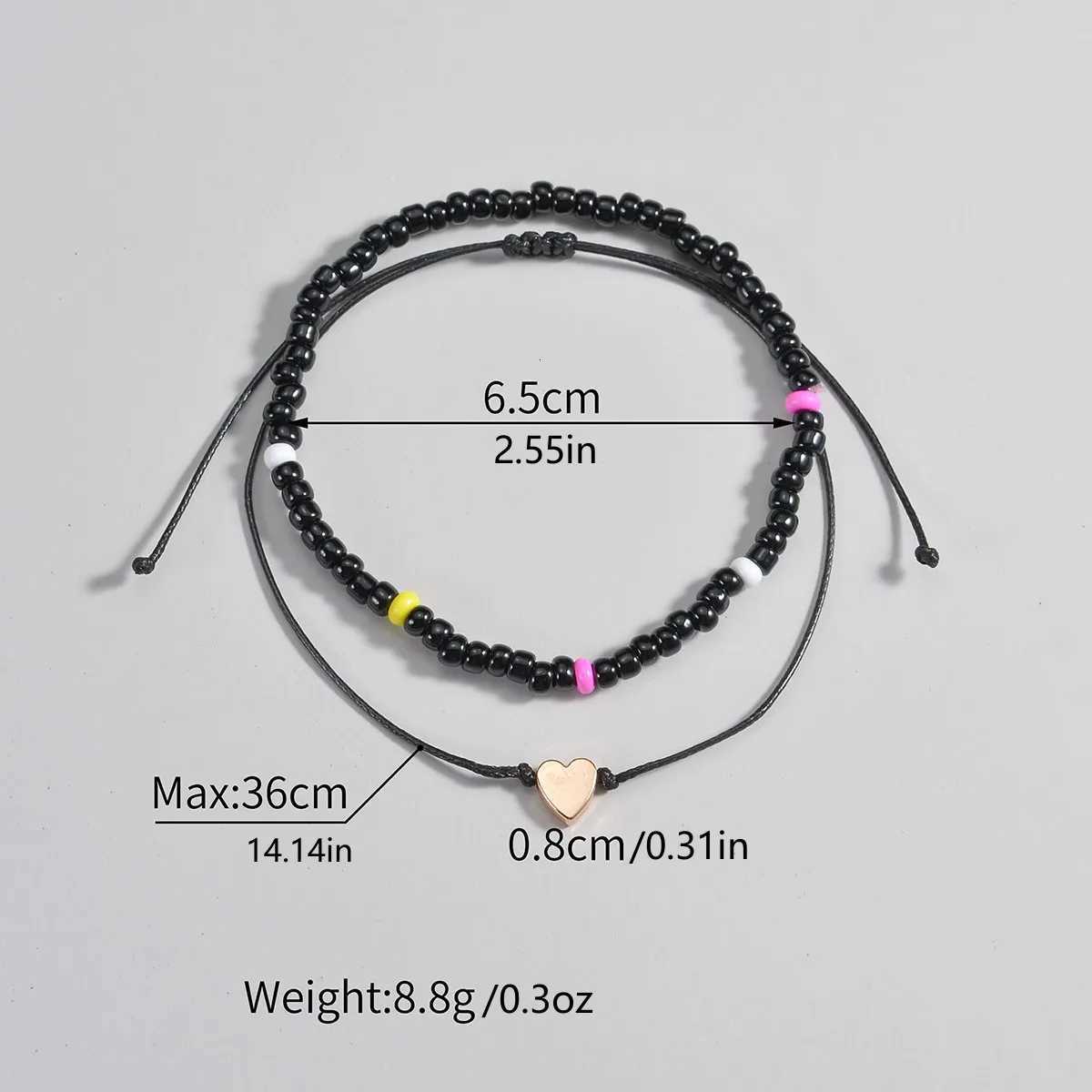 Minimalist style handmade woven heart-shaped black beaded 2-piece set for womens ankles H260325 - view 3