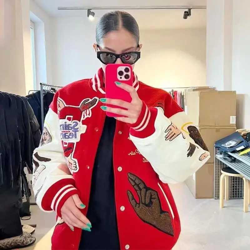 VIntage Varsity Jackets Men Oversized Collage Baseball Jackets Embroidered Spliced PU Leather Sleeves Women Baseball Coat C260325