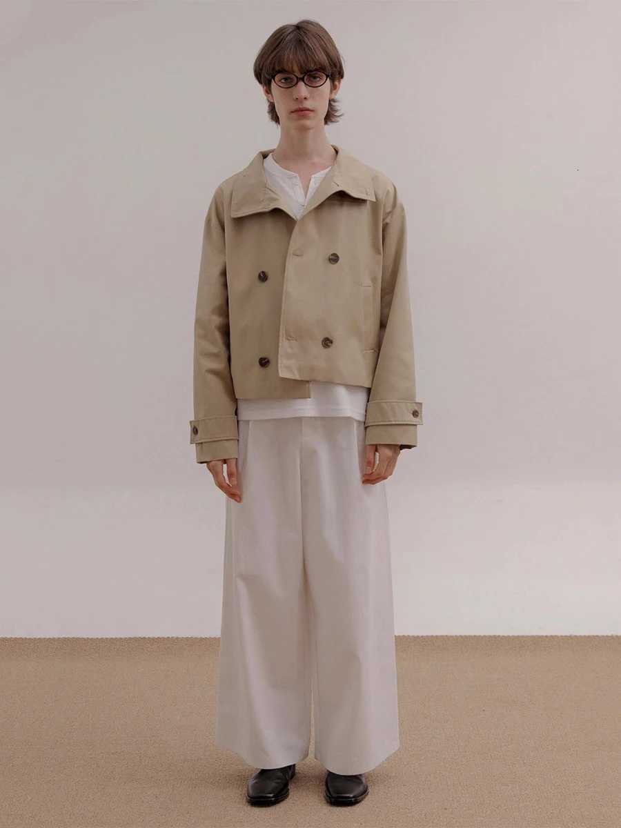 Mauroicardi Spring Autumn Khaki Short Trench Coats Man Stand Collar Double Breasted Elegant Chic Luxury Designer Clothes 2025 C260325