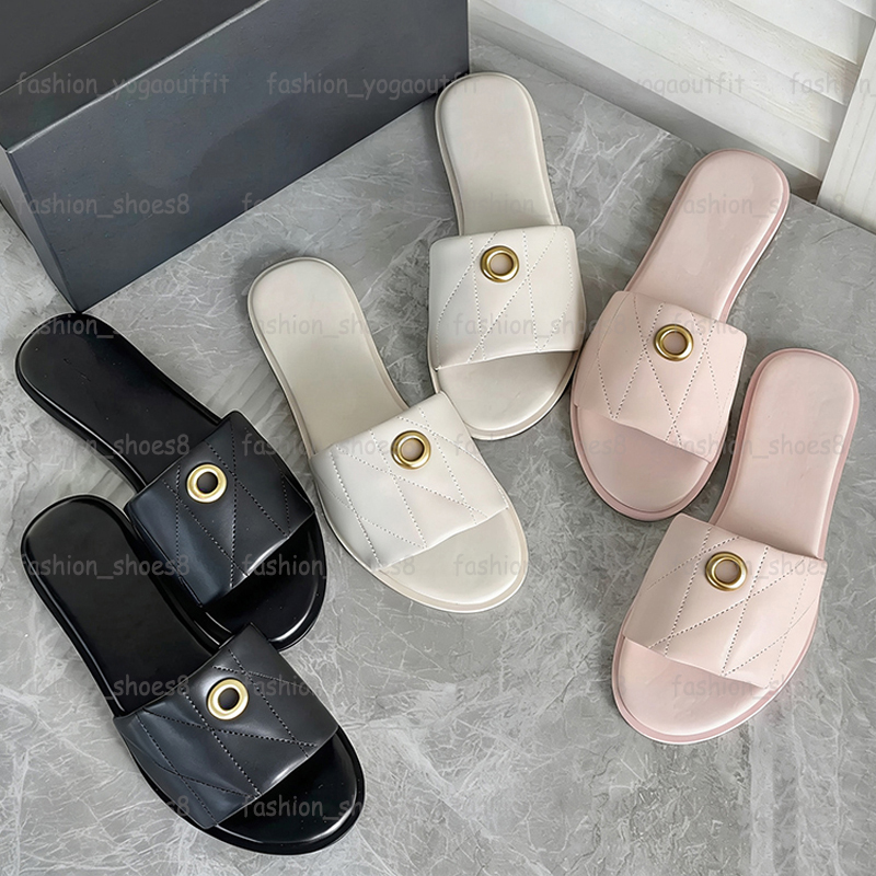 Holly Sandals Designer Women Slides Fashion Quilted Leather Flat Slippers C Beach Summer Luxury Denim Sliders Open Toe Sandels For Woman Size 36-42