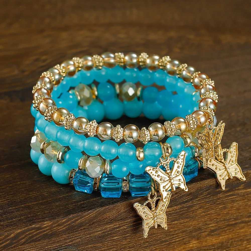 4pcs Set Bohemia Exquisite Acrylic Beaded Crystal Butterfly for Women Charm Multilayer Pearl Bangle Jewelry Friend Gift H260325 - view 4