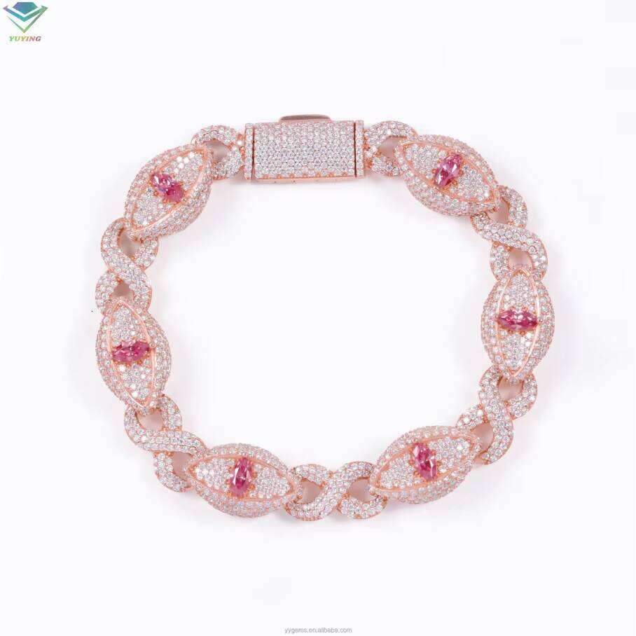 Fashion New Eyes 15Mm Pass Diamond Tester S925 Rose Gold Hip Hop Pink Marquise Moissanite Cuban Bracelet Jewelry