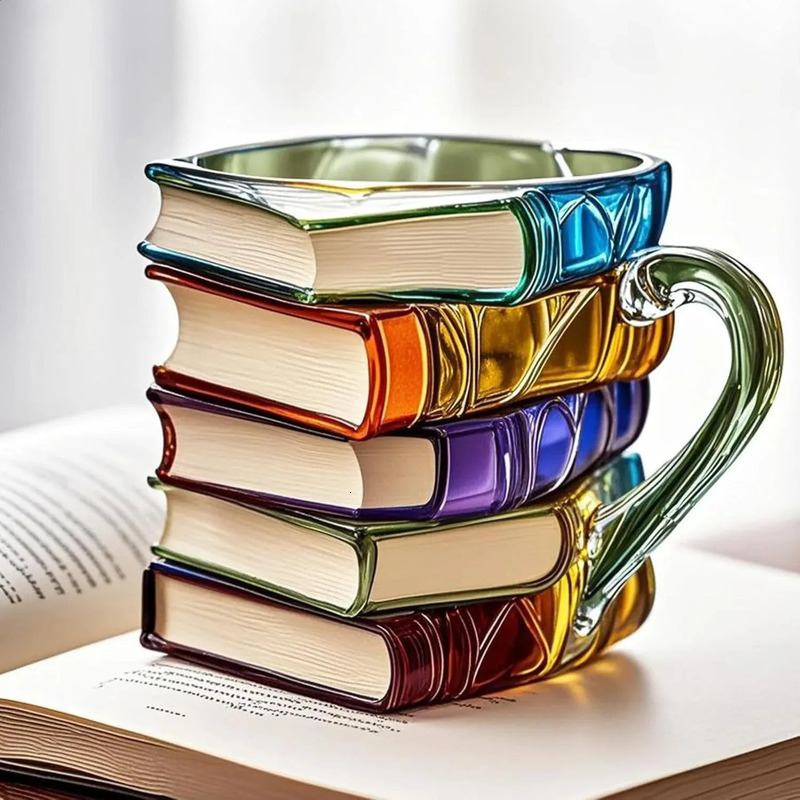 3D Painted Book Mug Glass for Cold Brew Library Club Gift Unique Readers Writers