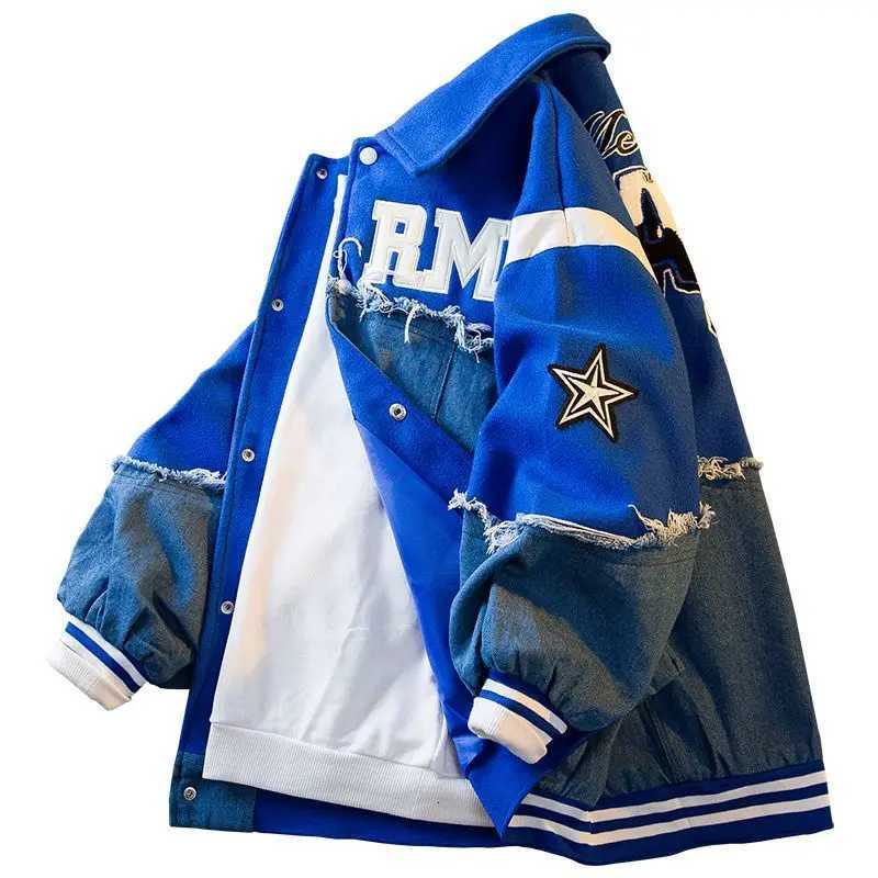 Mens Clothing Embroidery Loose Mens Single Breasted Vintage Hip Hop Patchwork Baseball Casual Jackets Spring and Autumn Coat C260325