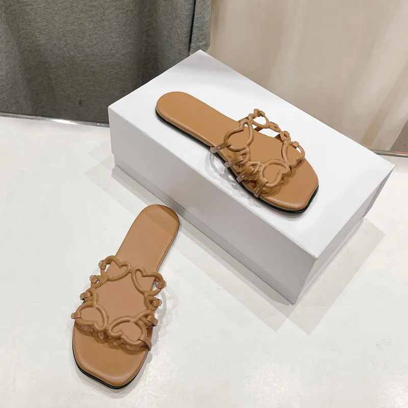 Petal Sandals Designer Sandals soft leather slippers hollowed out slippers, bath beach casual slippers, brown sandals for women01