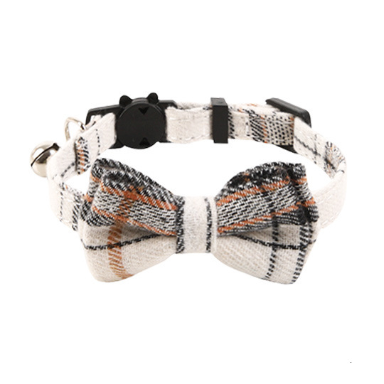 British Style Plaid Pet Collar Set With Bowknot And Bell Comfortable Adjustable For Cats And Small Dogs