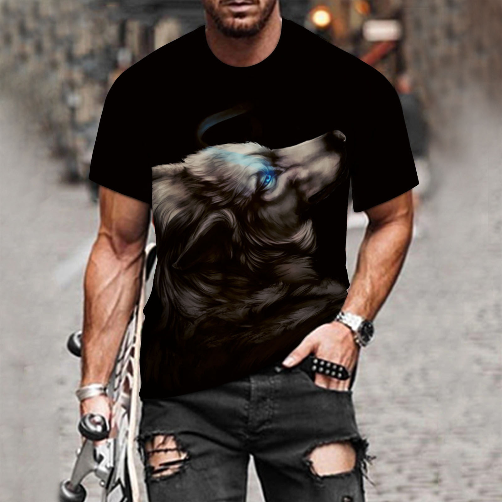 Men's Trendy Crew Neck Short Sleeve Tees | European-American Style Creative 3D Digital Print Pullover