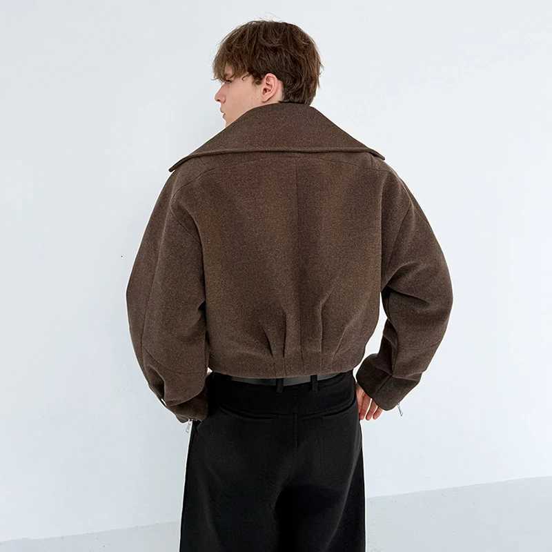 LUZHEN 2025 New Big Neck Fake Two Piece Design Solid Color Woolen Coat Mens Stylish Elegant Korean Casual Male Clothes JY5219 C260325