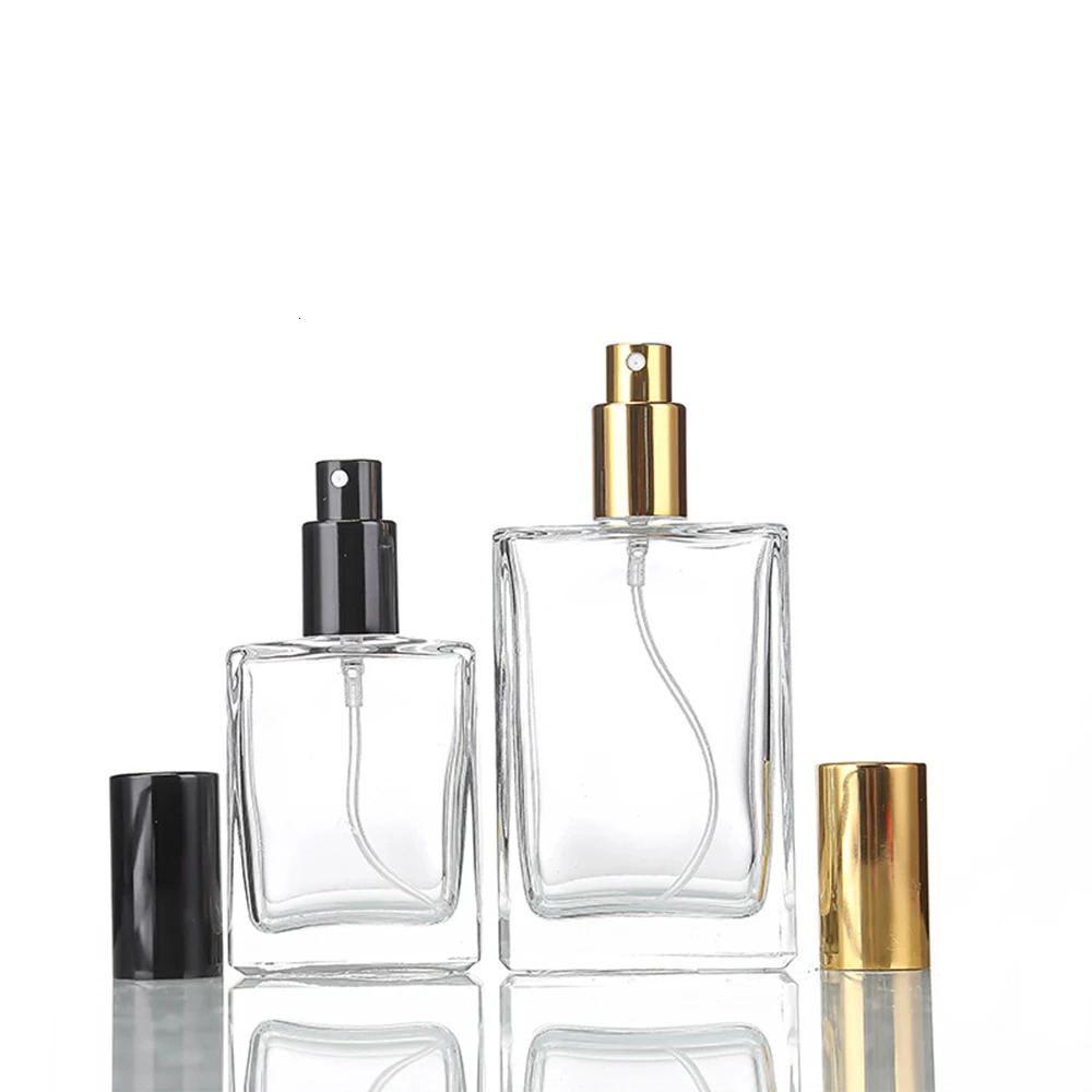 5PCS 10PCS 15ml 30ml 50ml Clear Mini Sample Refillable Perfume Spray Glass Atomizer Bottle With Black Golden Silver Lid 260318