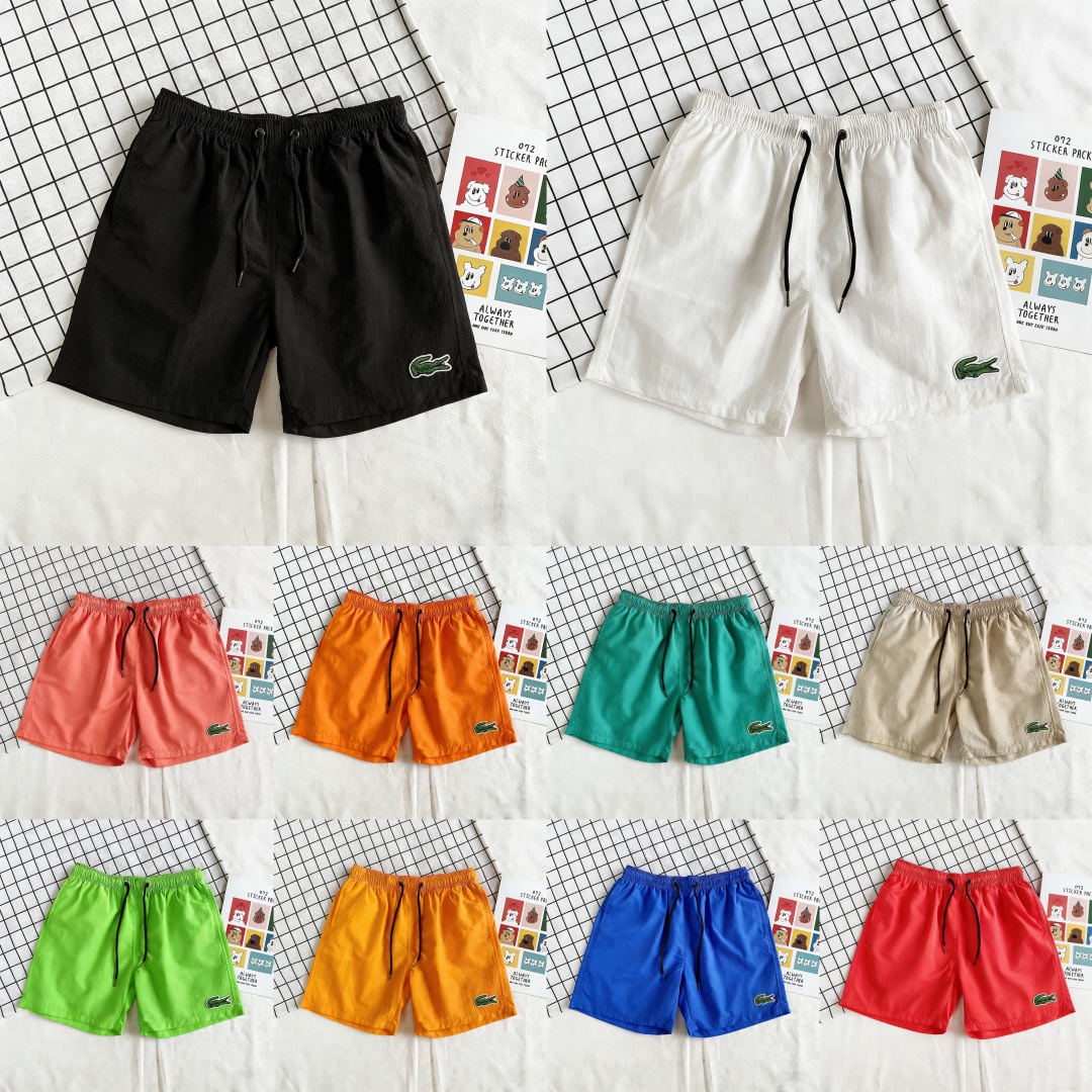 Men's Ice Silk Quick Dry Casual Shorts Elastic Waist Crocodile Logo Beach Swim Trunks Summer Streetwear Gym Workout Bottoms